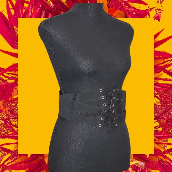 Black Wide Corset Wide Waist Corset Cinch Belt Leather Gold Metal Zipper - Picture 8 of 8